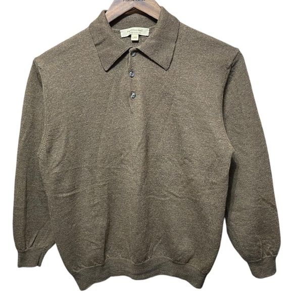 Vintage 90s pronto Uomo made in Italy collared formal preppy brown polo sweater - Picture 1 of 4